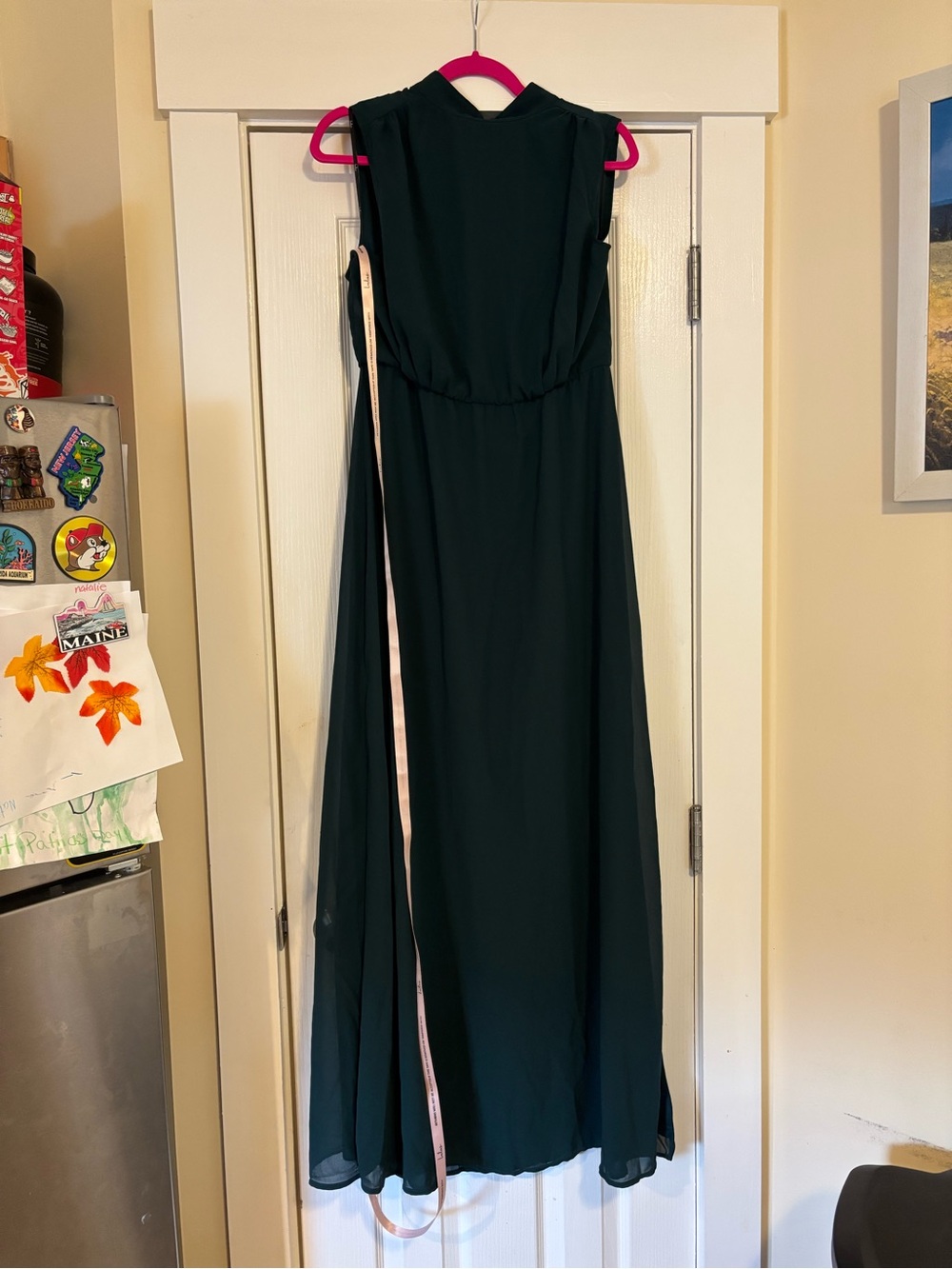 Lulu's Classic Elegance Emerald Chiffon Sleeveless Mock Neck Maxi Dress BNWT
